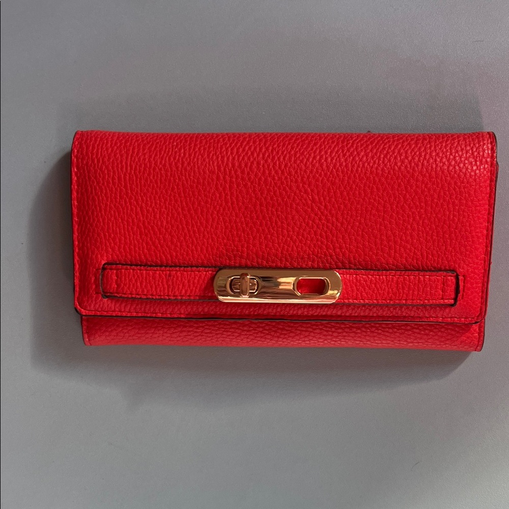 Vibrant Red Wallet with Gold Accent